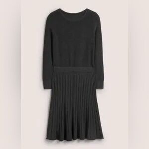 BODEN Gray Long Sleeve Ribbed Fit & Flare Sweater Dress